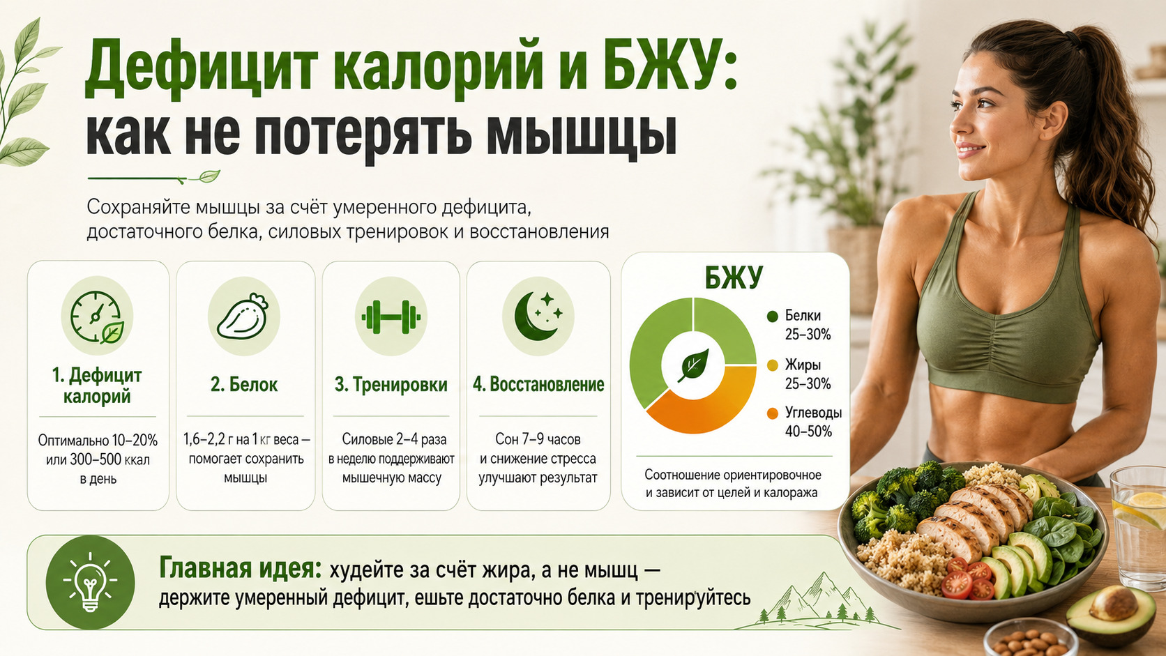 Дефицит калорий и БЖУ: как не потерять мышцы