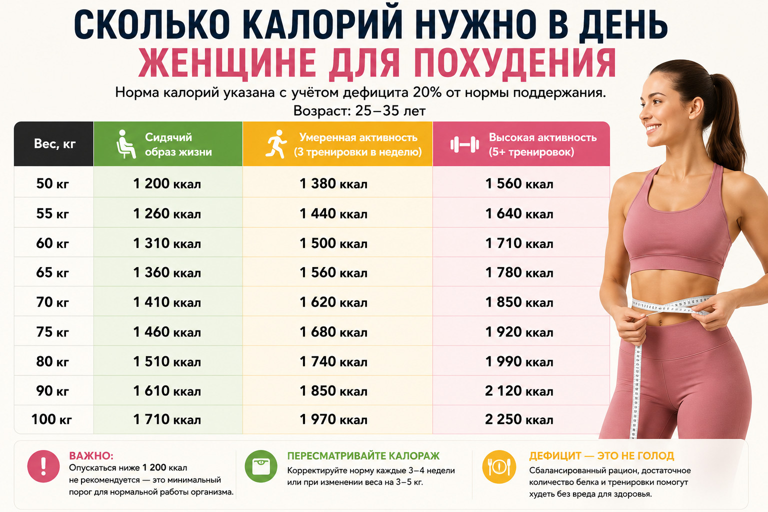 Сколько калорий нужно в день женщине для похудения