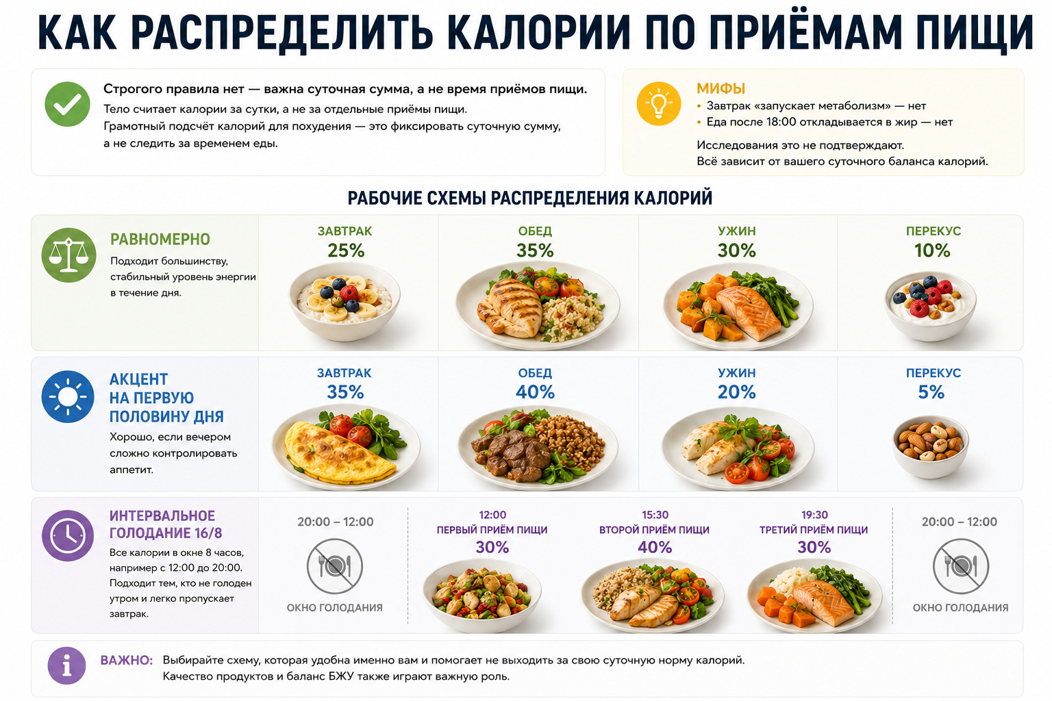 Как распределить калории по времени питания

