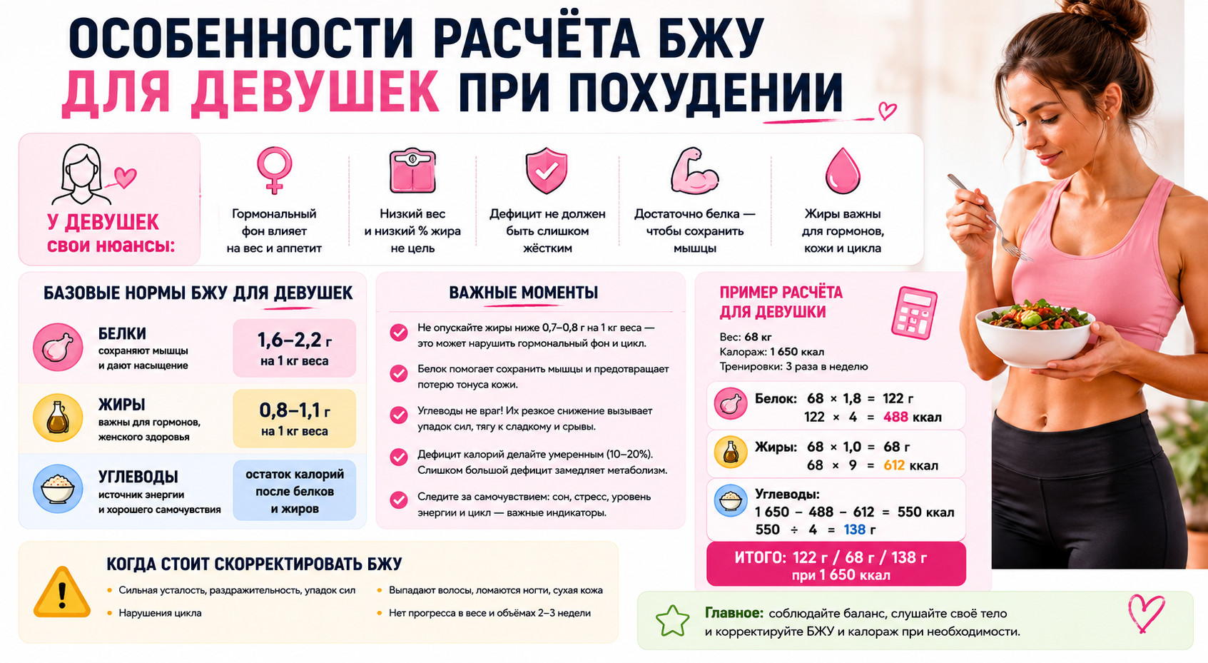 Расчёт БЖУ для похудения девушек

