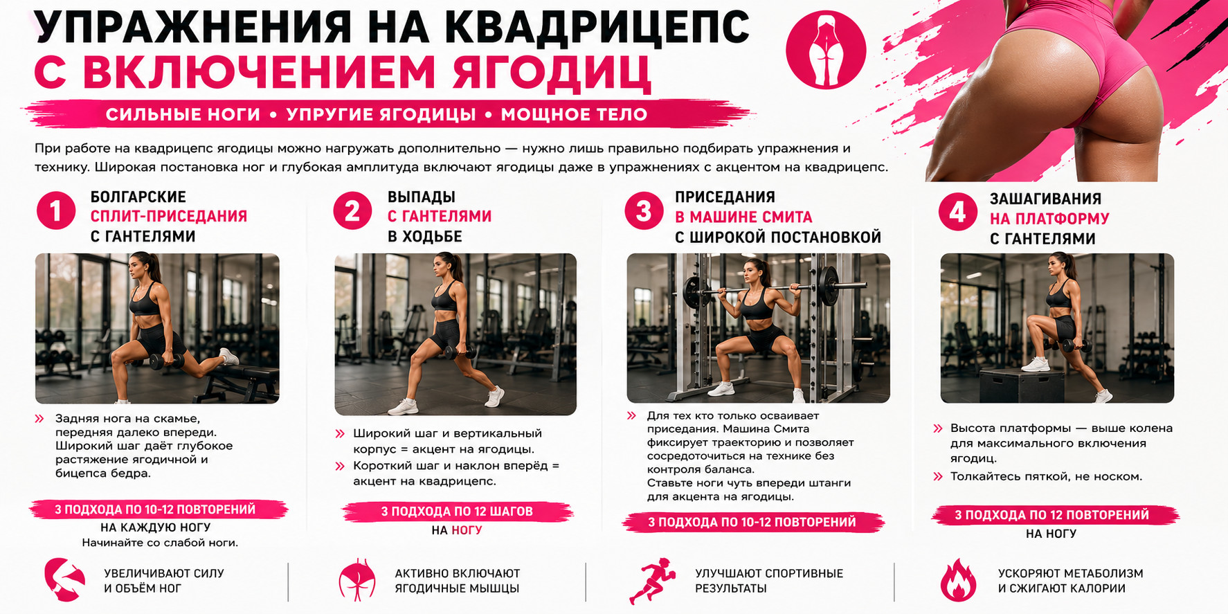 Упражнения на квадрицепс с включением ягодиц