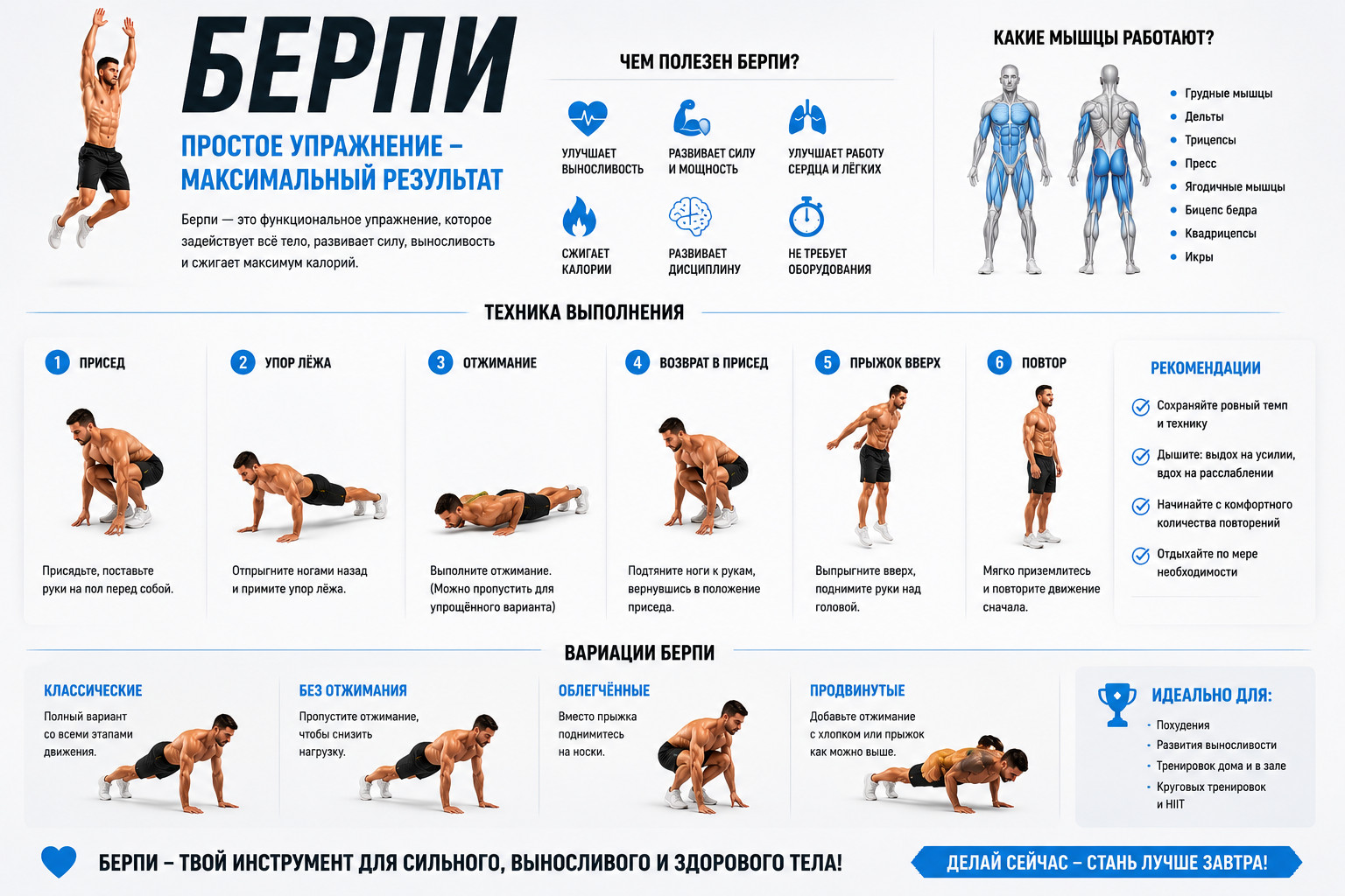 Постер по технике выполнения берпи

