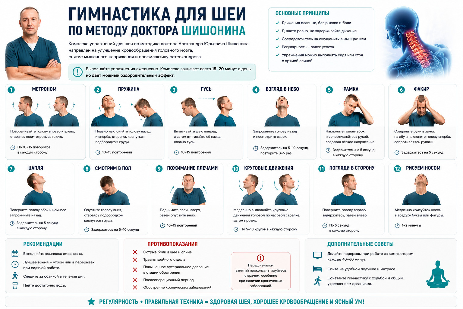 Гимнастика для шеи по Шишонину 