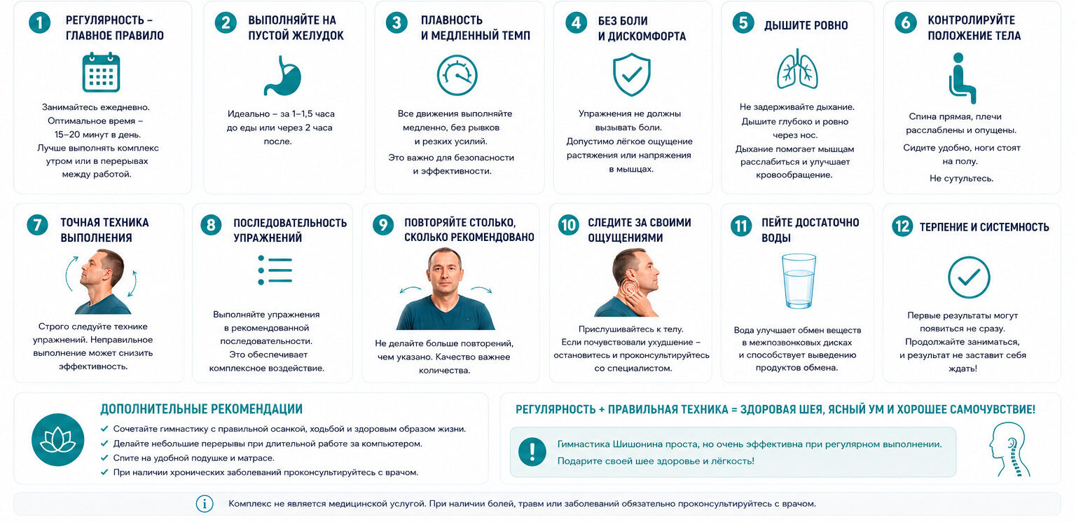 Правила гимнастики Шишонина для шеи