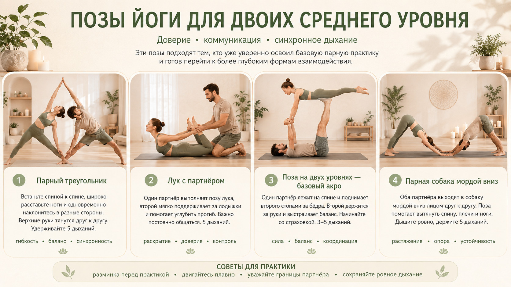Позы йоги для двоих среднего уровня