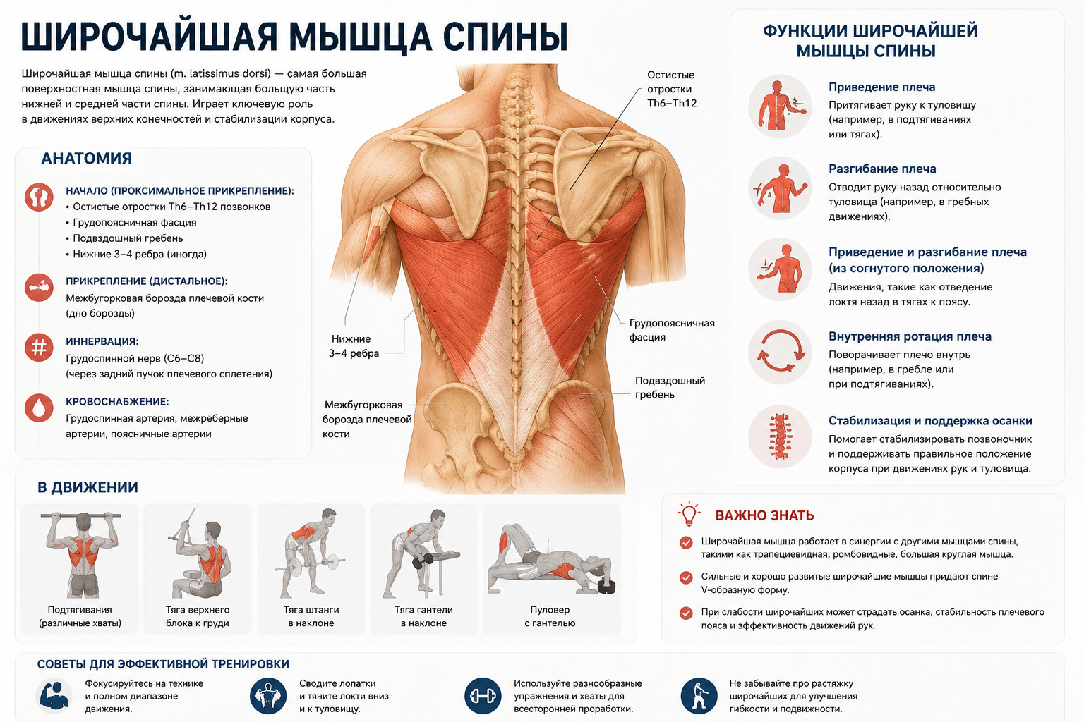 Функции широчайшей мышцы спины