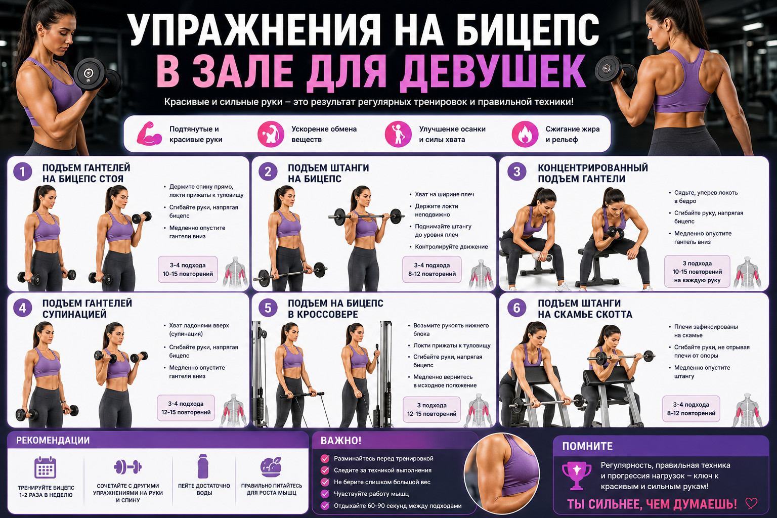 Упражнения на бицепс в зале для девушек
