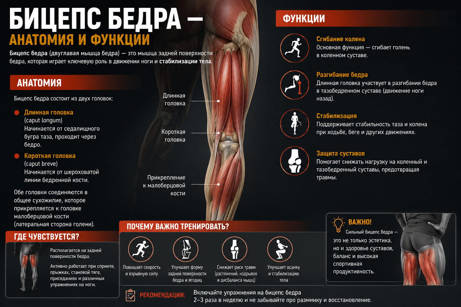 Анатомия и функции бицепса бедра 