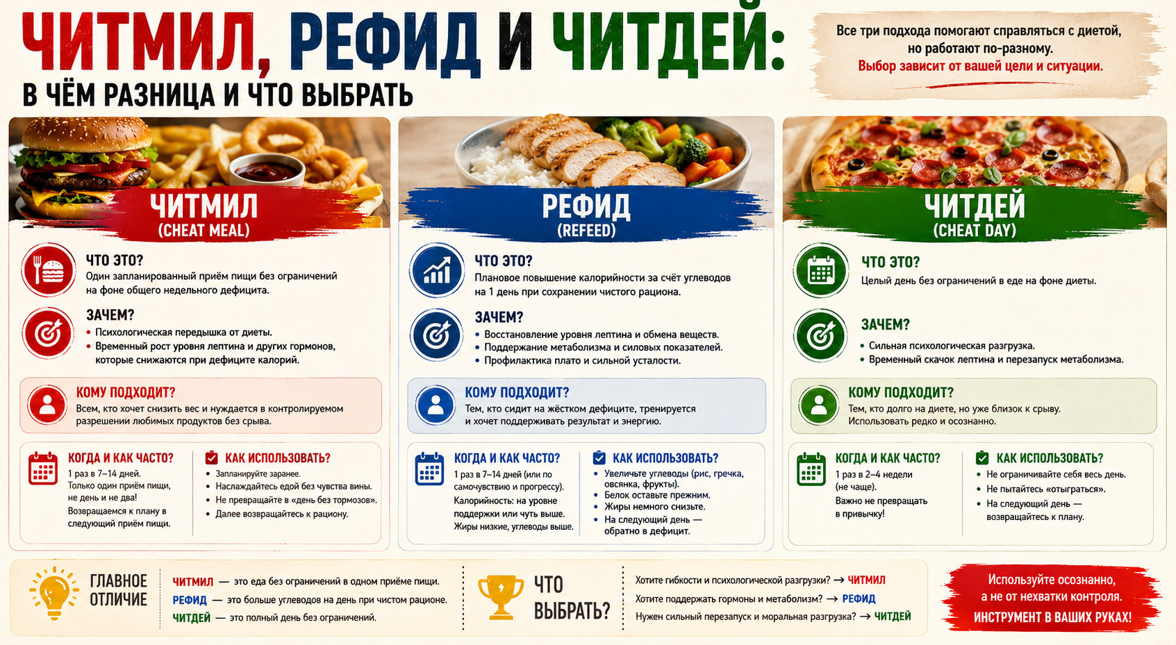 Читмил, рефид и читдей: сравнение 