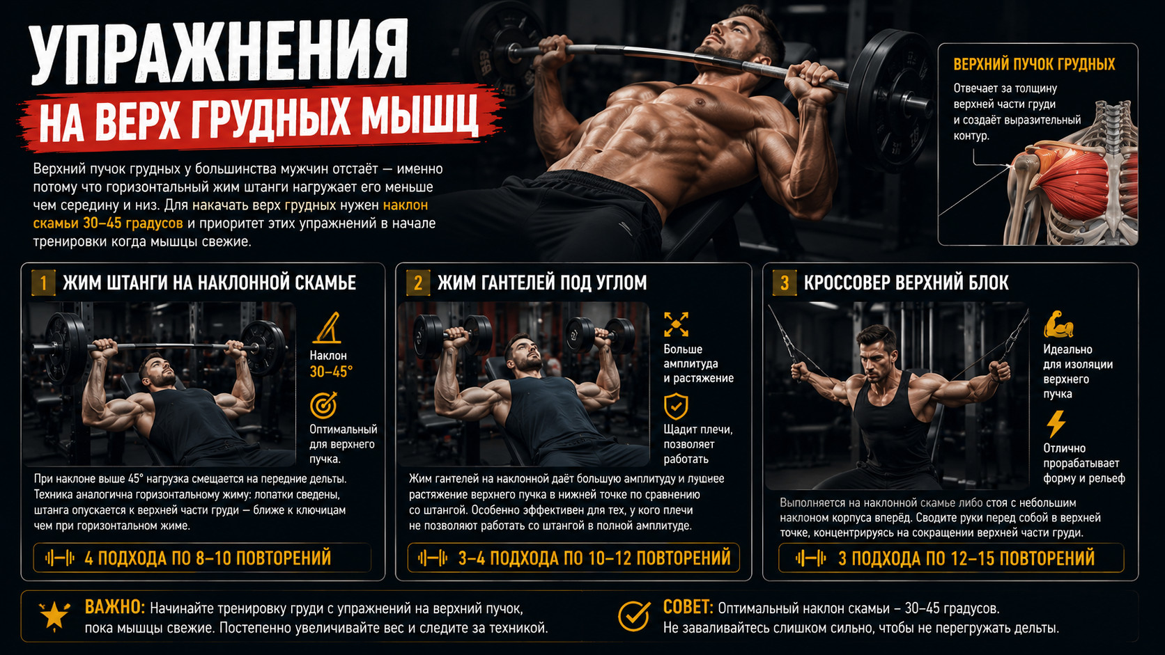 Упражнения на верх грудных мышц