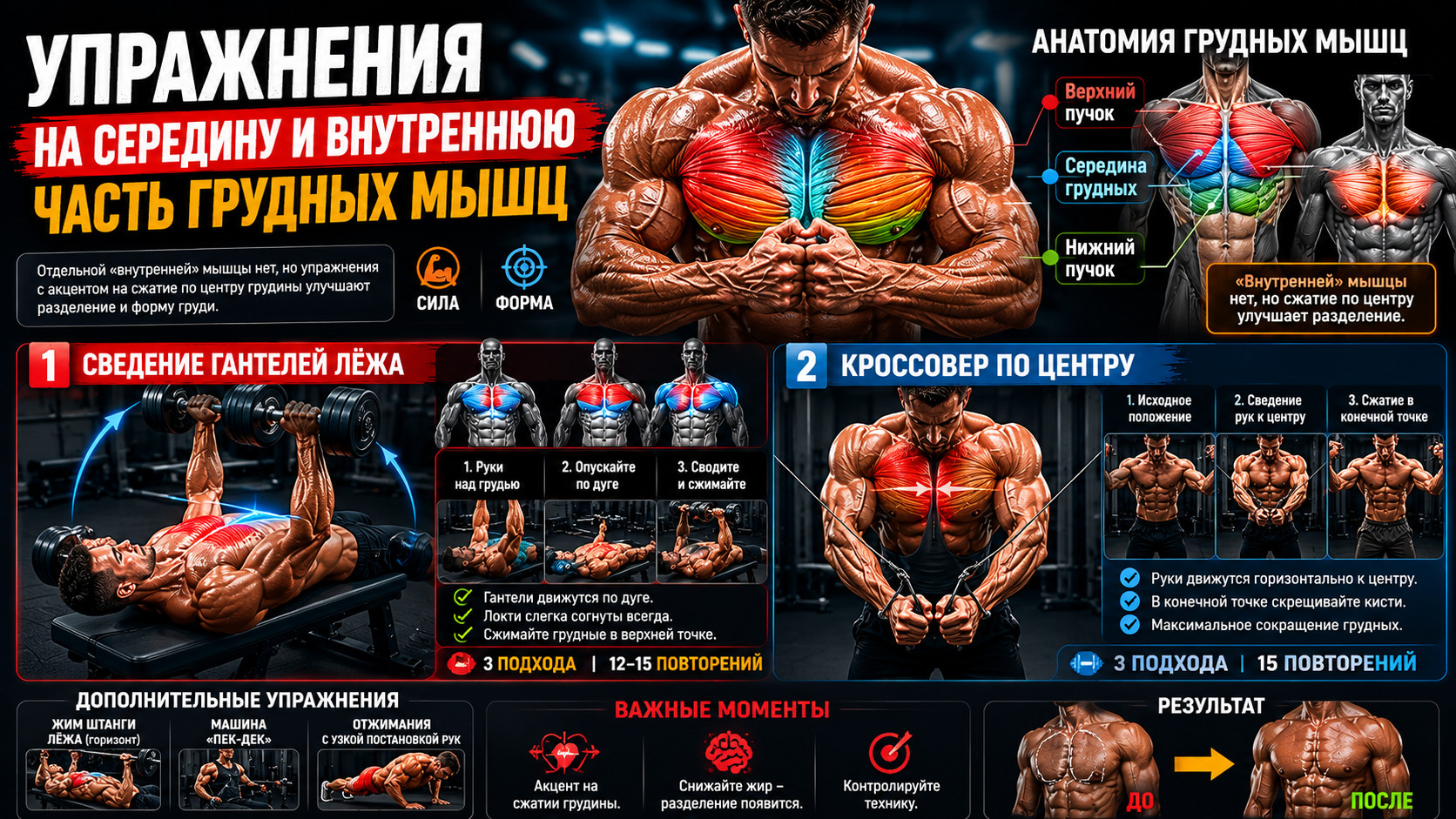 Упражнения на середину и внутреннюю часть грудных мышц