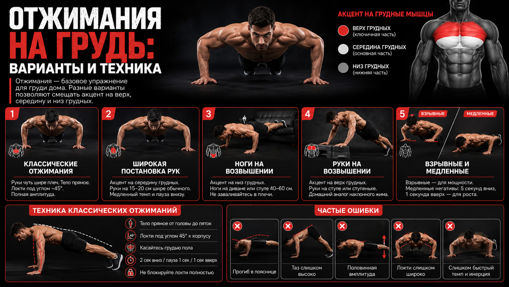 Всё о отжиманиях для груди