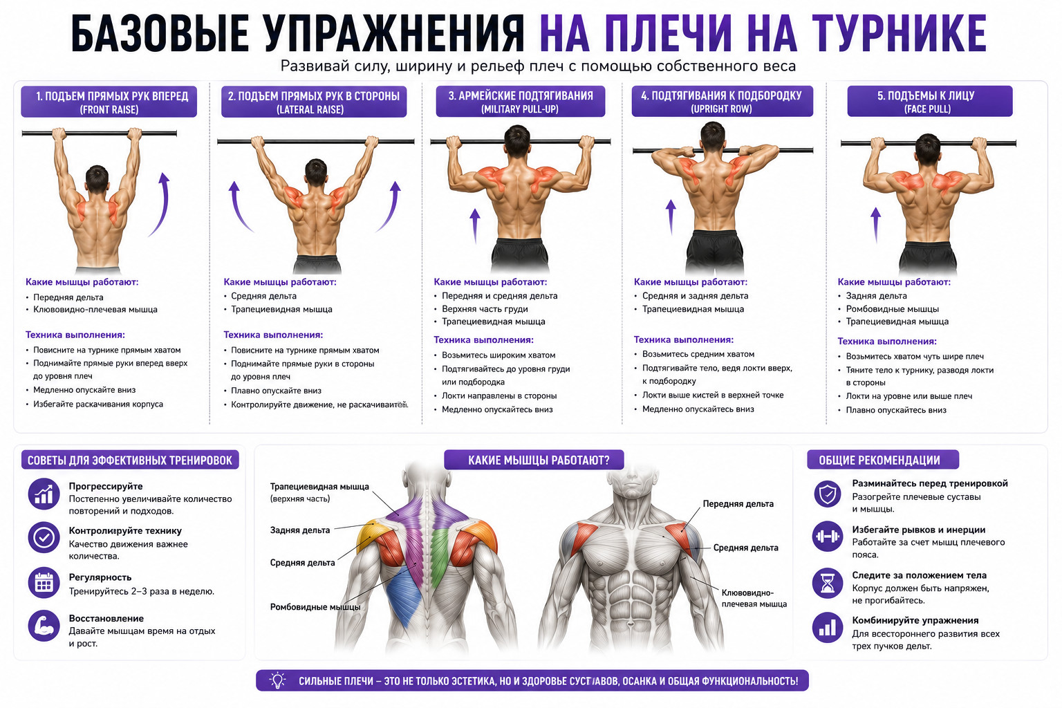 Базовые упражнения на плечи на турнике