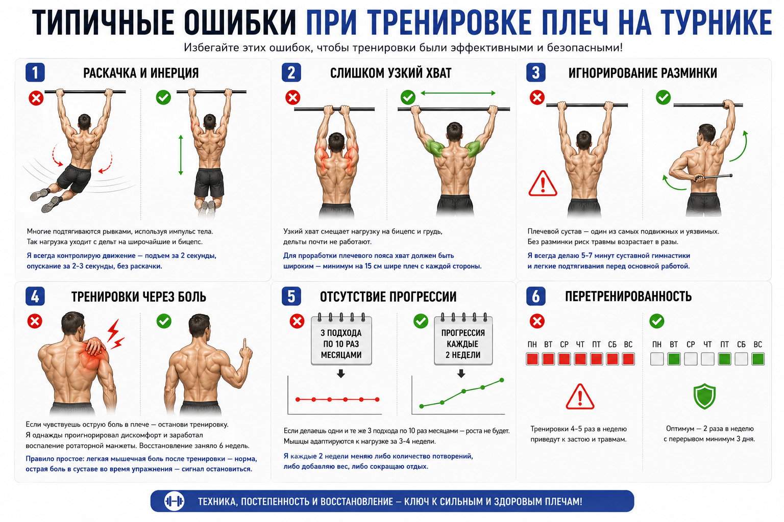 Типичные ошибки при тренировке плеч на турнике