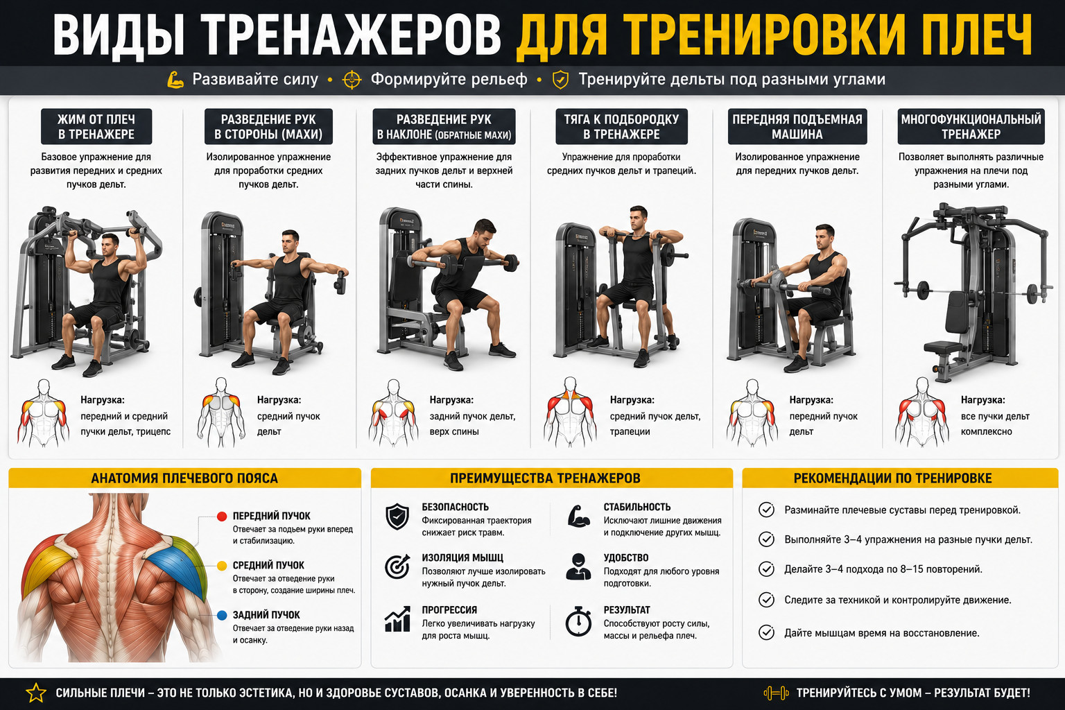 Виды тренажеров для тренировки плеч