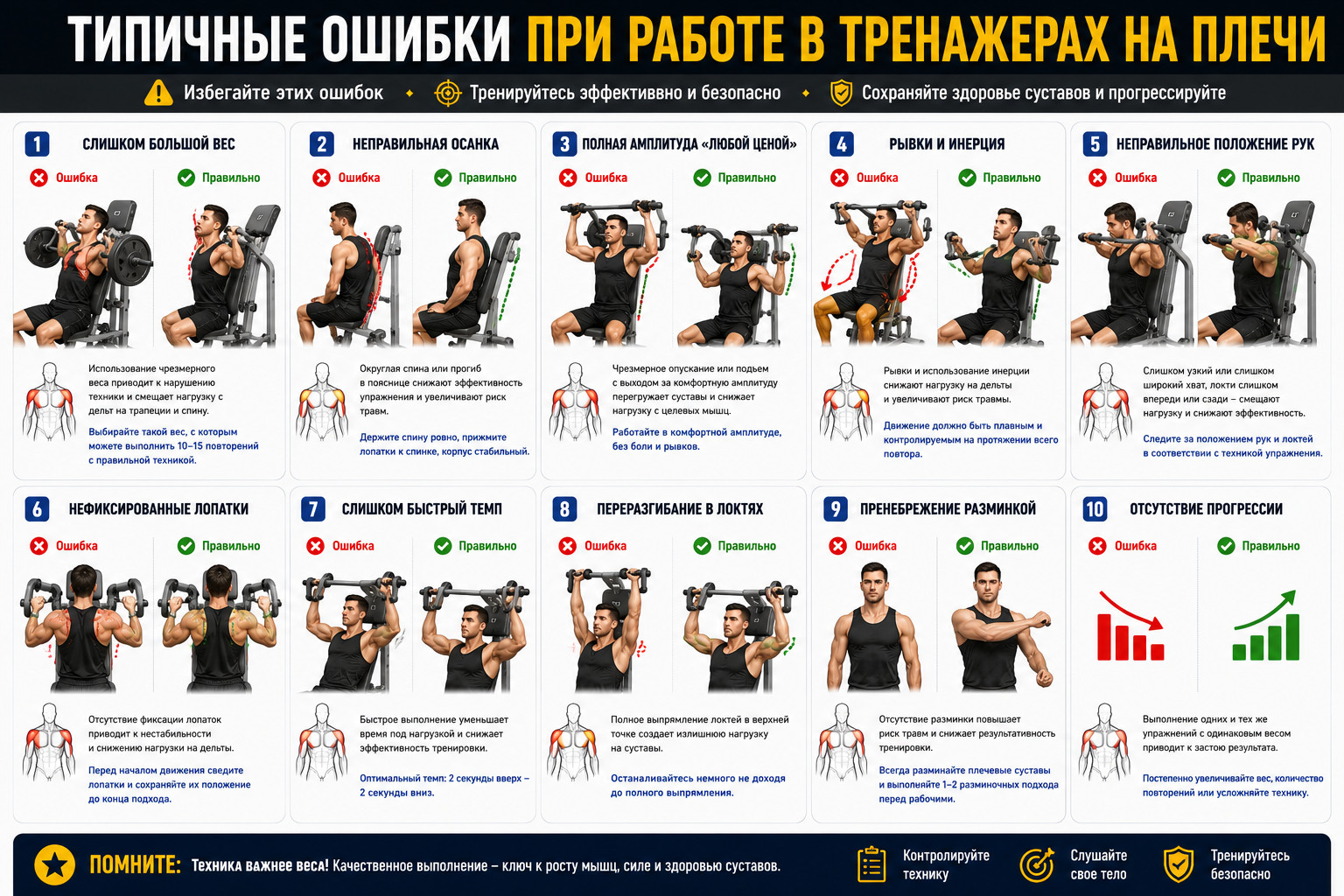 Типичные ошибки при тренировке на плечи 